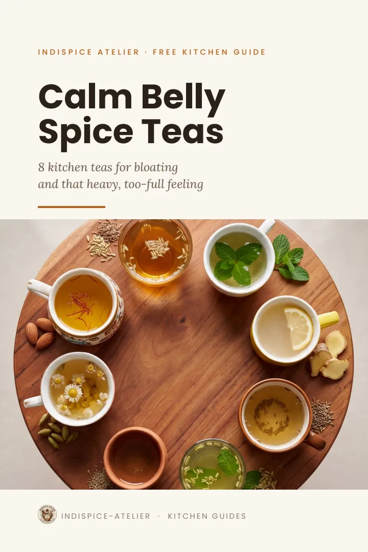 Cover of Calm Belly Spice Teas, a free kitchen guide from IndiSpice Atelier